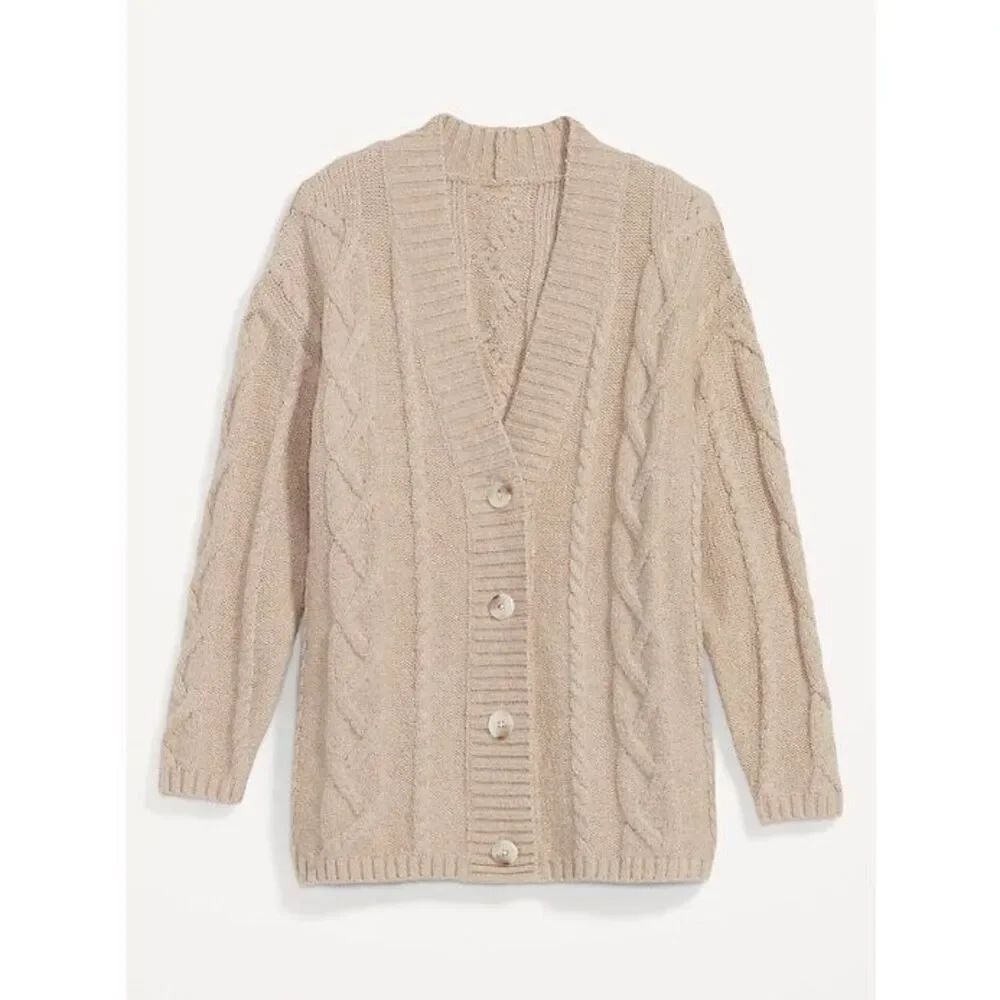 Old Navy Oversized Chunky Cable-Knit Cardigan Sweater Oatmeal Heather Size Large